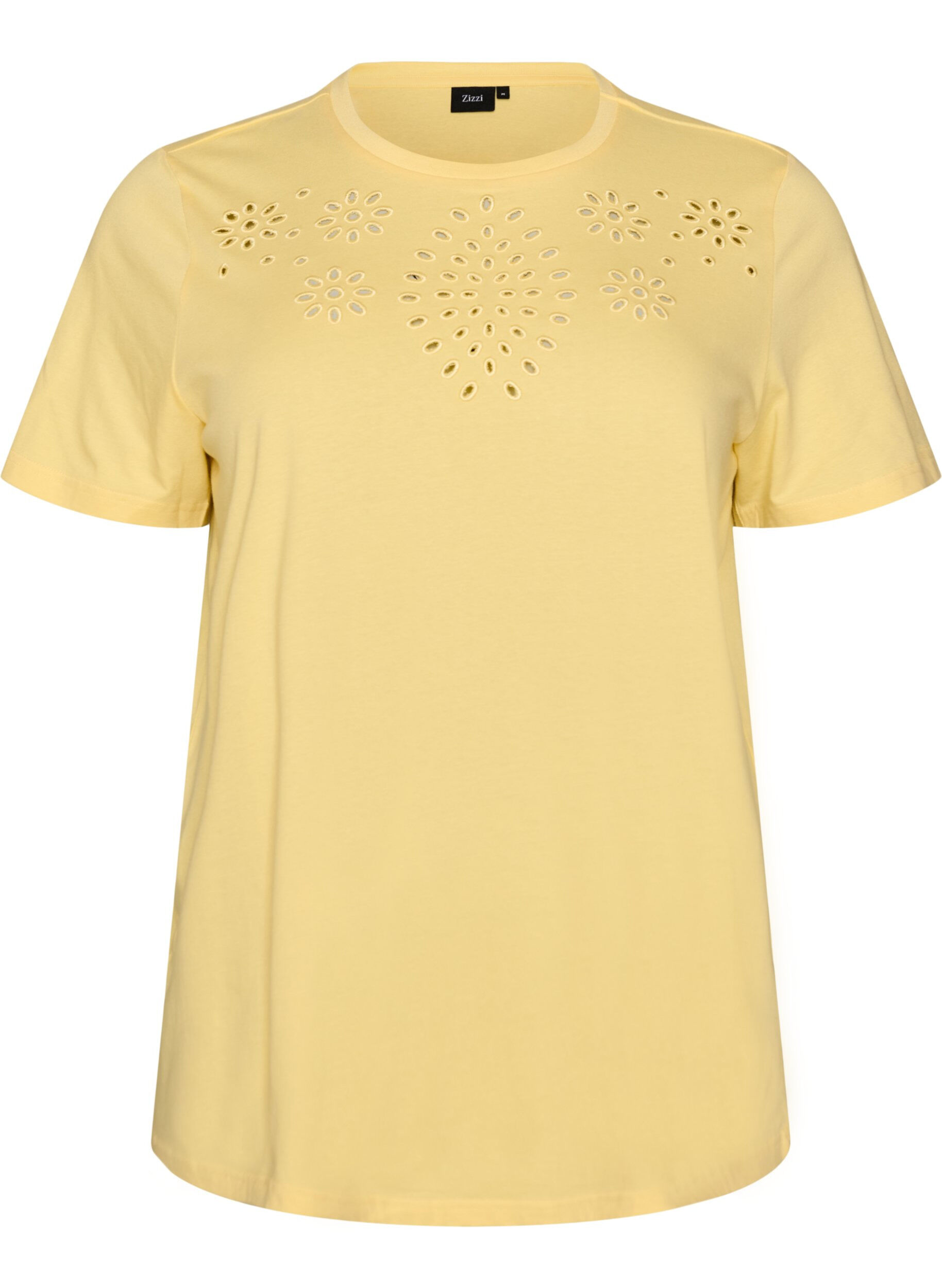 ZizziT-shirt en coton biologique avec broderie ajour&eacute;e, Jaune clair, Packshot image number 0