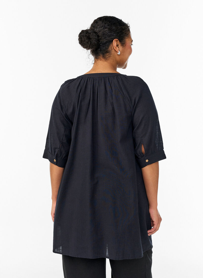 Katoenen tuniek met V-hals, Zwart, Model image number 2