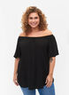 Effen blouse van viscose met korte mouwen, Black, Model image number 0