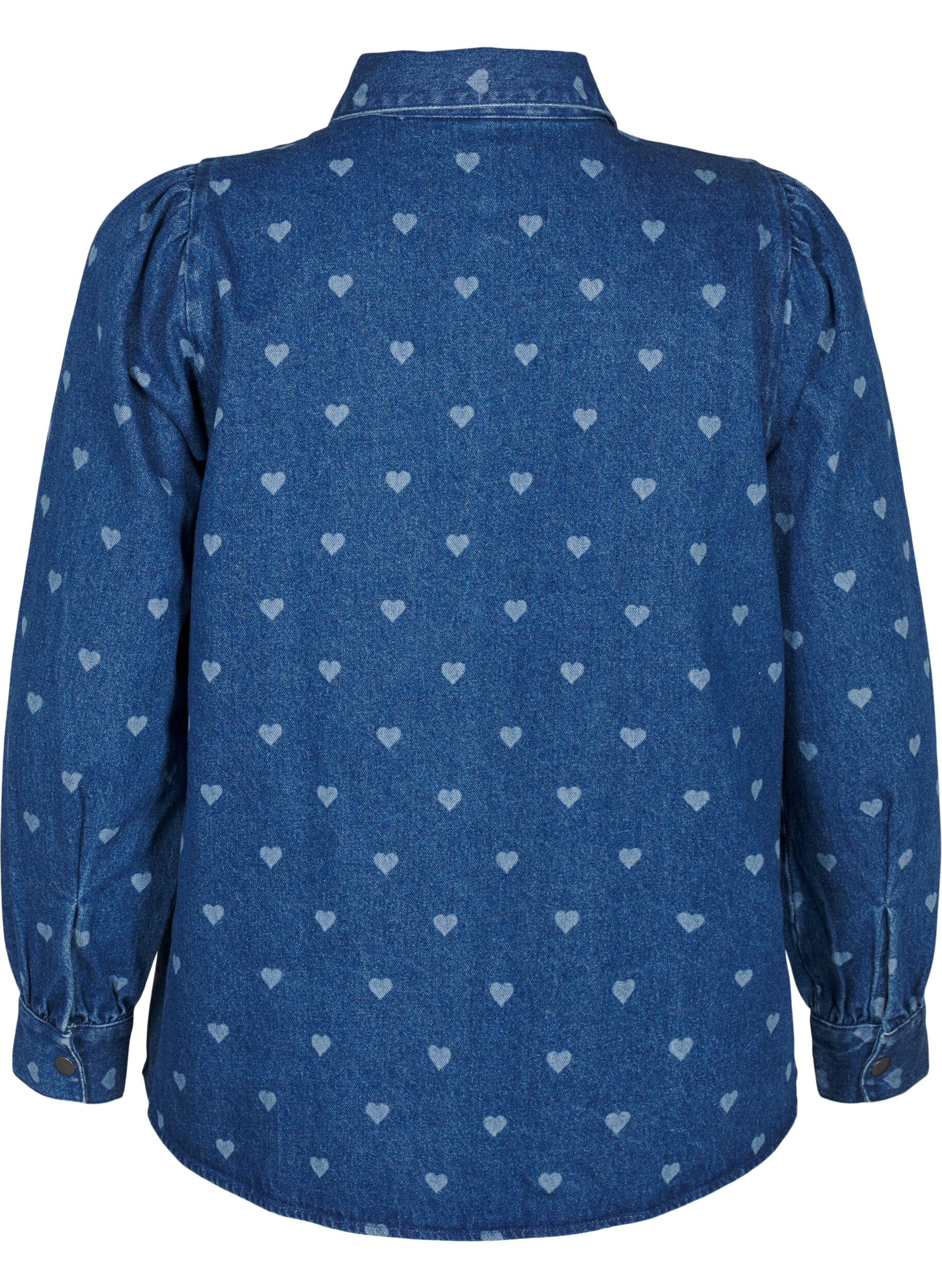 Zizzi Chemise en jean avec des c&oelig;urs, L. Blue D. W. Heart, Packshot image number 1