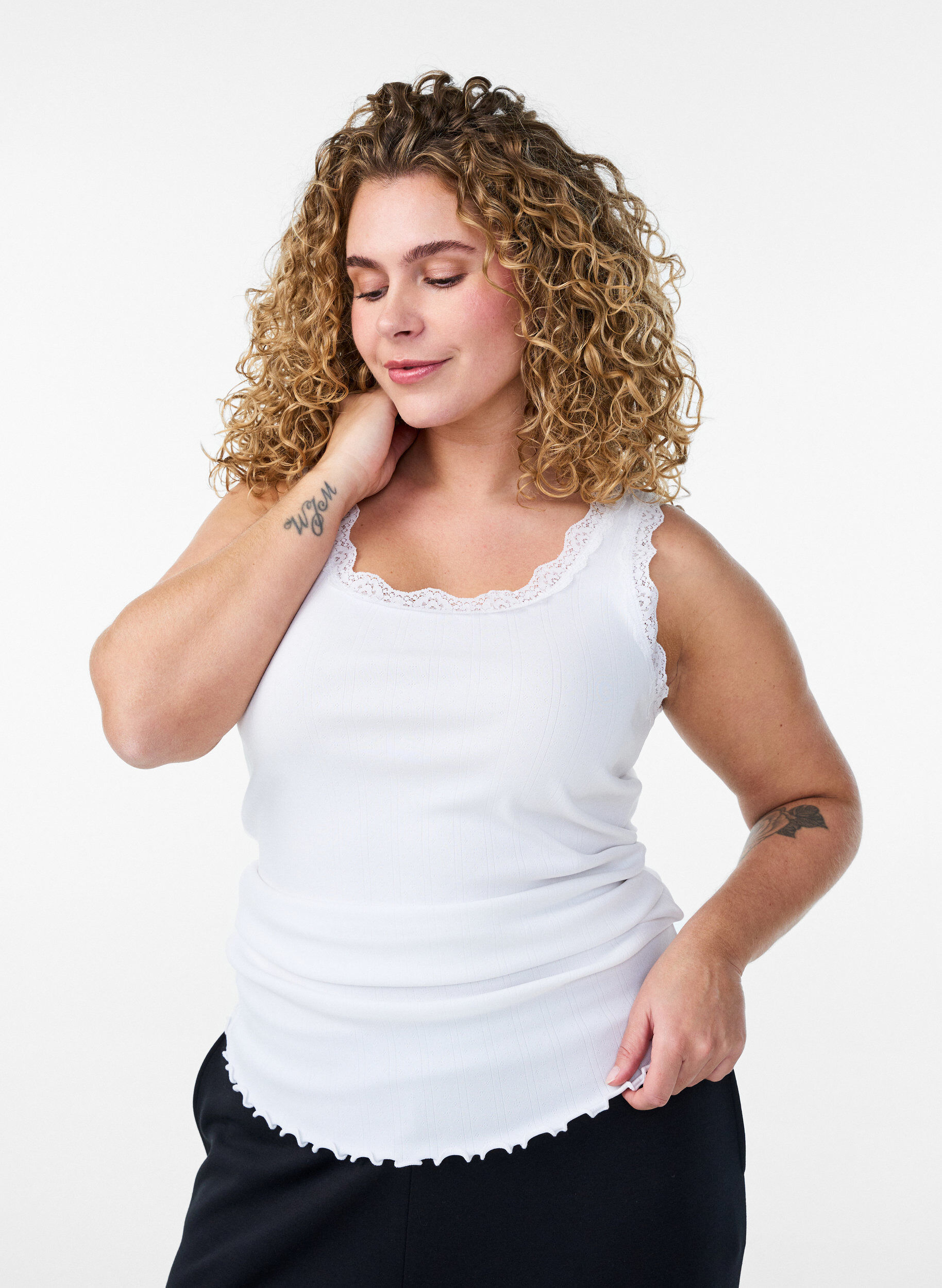 ZizziTanktop met kant en broderie anglaise, Wit, Model image number 0