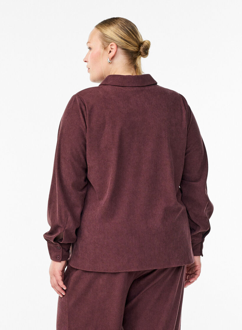 Overhemdblouse met lange mouwen in corduroy, Donker Bordeaux, Model image number 2