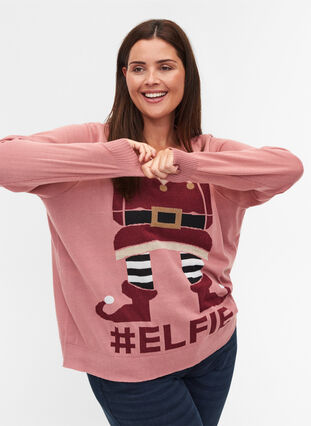 Pull en tricot de Noël en tricot bords-côtelés, Burlwood Comb, Model image number 2
