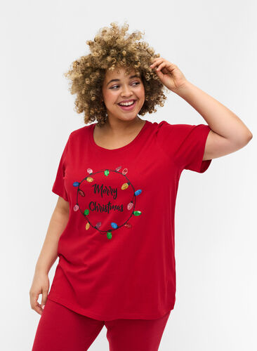 Kerst t-shirt in katoen, Tango Red Merry, Model image number 0