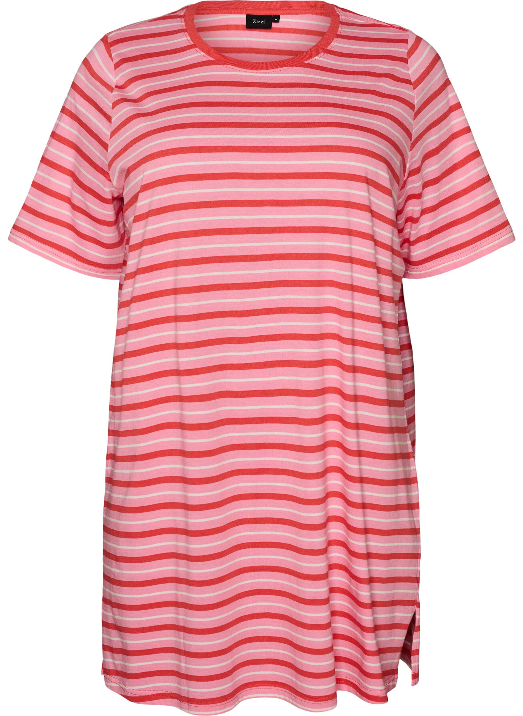 ZizziT-shirt long oversize ray&eacute; en coton bio, Rose, Packshot image number 0
