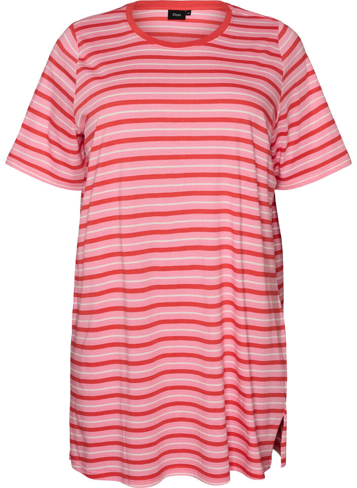 T-shirt long oversize ray&eacute; en coton bio, Rose, Packshot image number 0