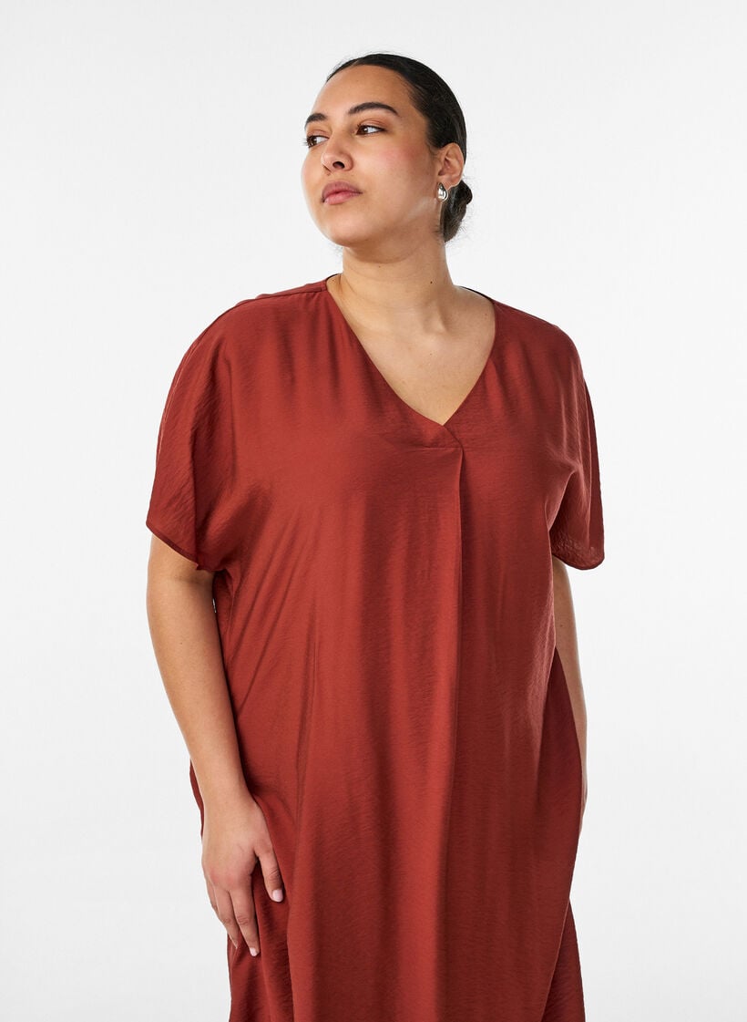 Jurk met V-hals van viscose, Rood, Model image number 3
