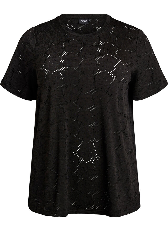 FLASH - T-shirt avec motif ajouré, Noir, Packshot image number 0