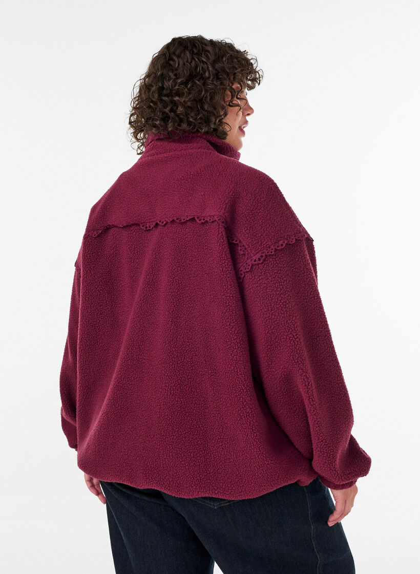 Veste teddy avec finitions en broderie anglaise et col montant, Bordeaux, Model image number 2