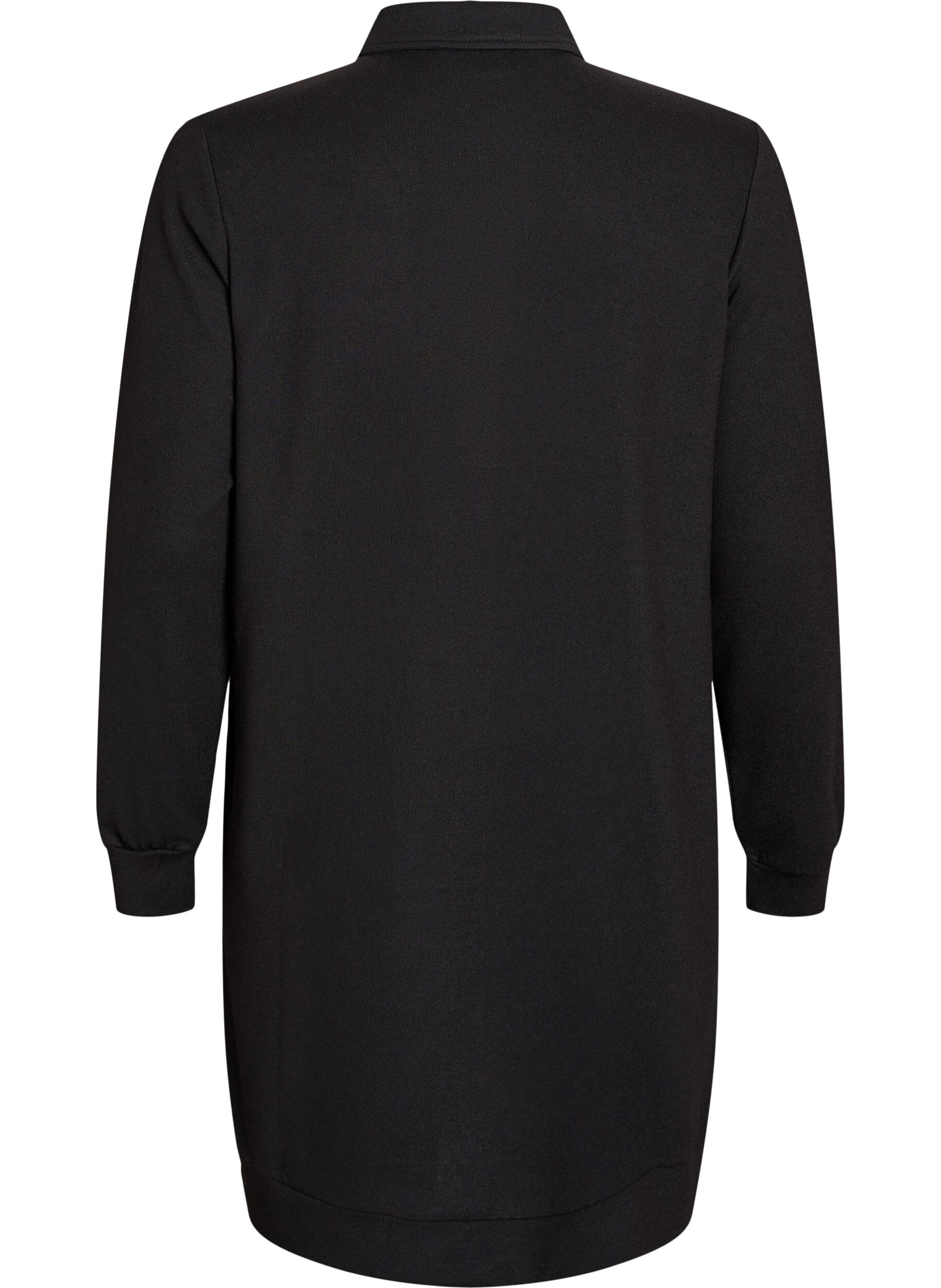 ZizziKorte polojurk met knoopjes en lange mouwen, Zwart, Packshot image number 1