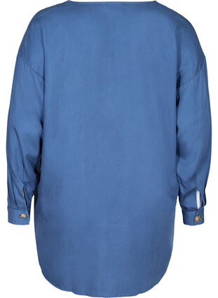 Lyocell blouse met v-hals, Blue denim, Packshot image number 1