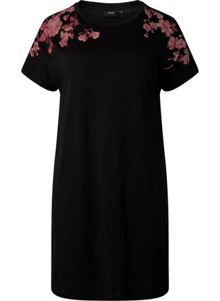 Chemise de nuit en coton à imprimé floral, Black, Packshot image number 0