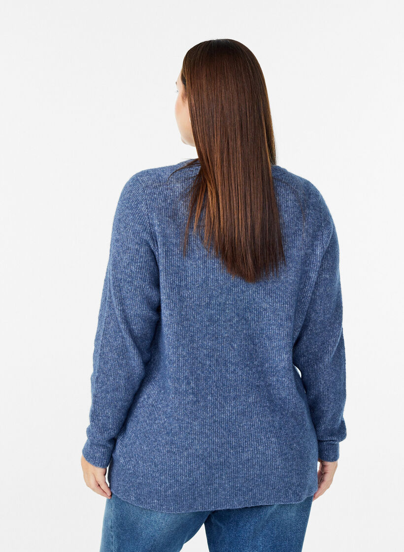 Blouse en maille chin&eacute;e &agrave; col rond, Bleu, Model image number 2