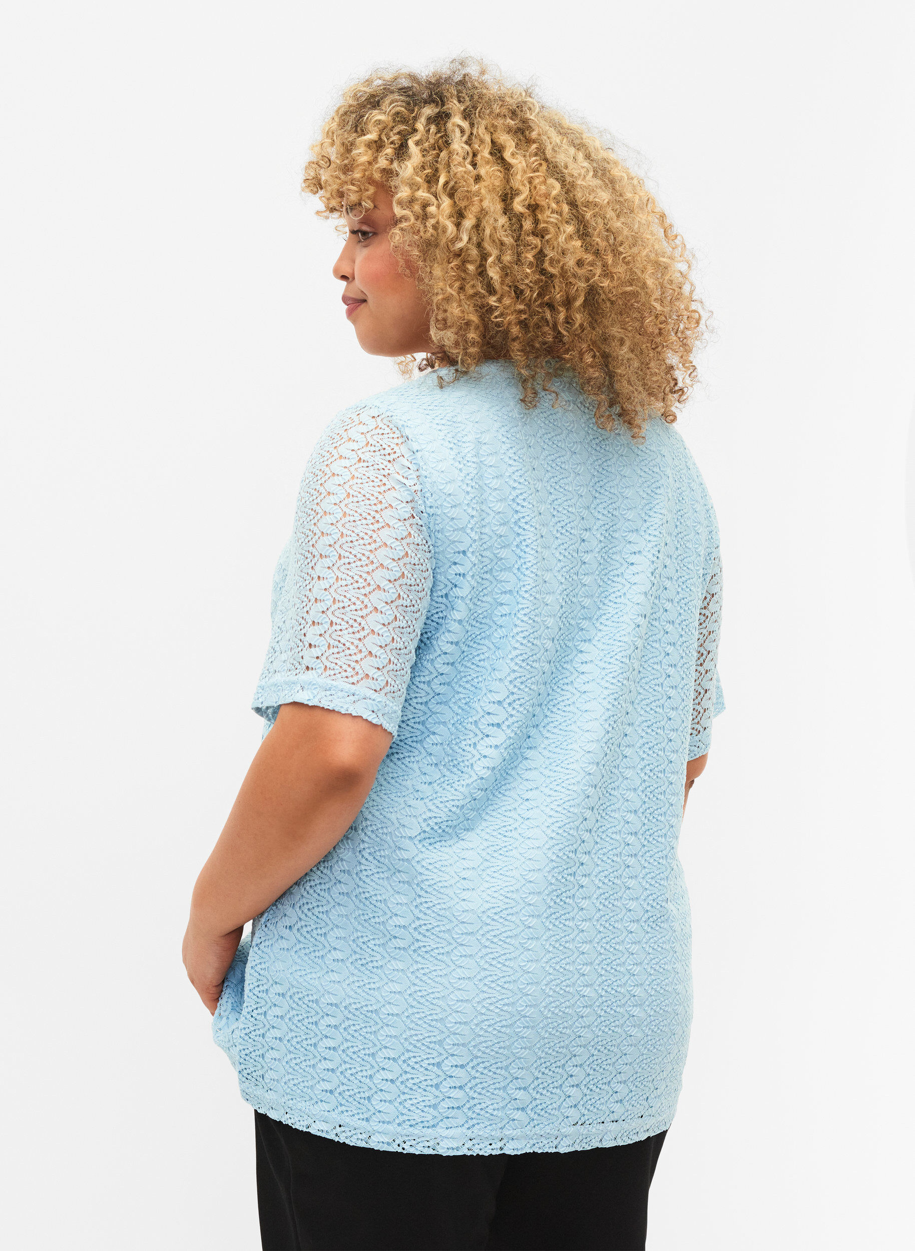 ZizziKanten blouse met korte mouwen en v-hals, Angel Falls, Model image number 1