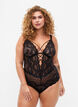 Kanten bodystocking met touwtjes, Zwart, Model image number 0