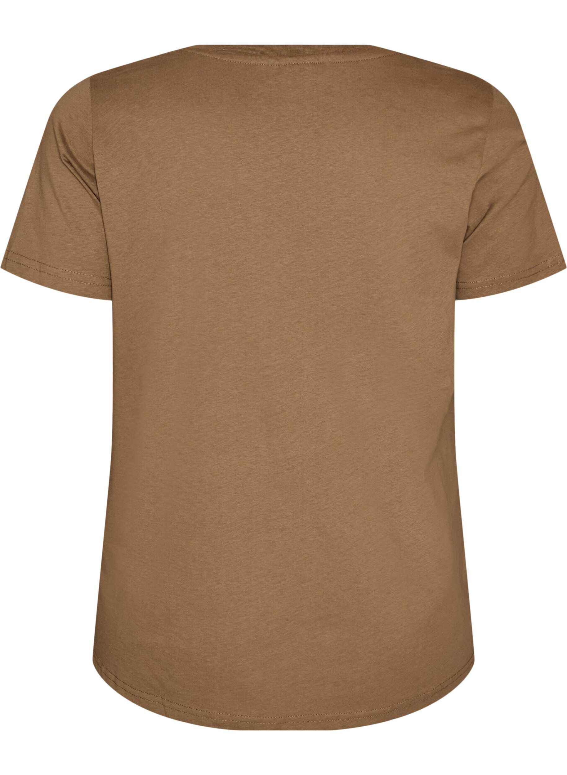 ZizziKatoenen T-shirt met V-hals en print aan de voorkant, Bruin, Packshot image number 1