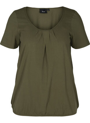 T-shirt à manches courtes avec col rond et bord en dentelle, Ivy Green, Packshot image number 0