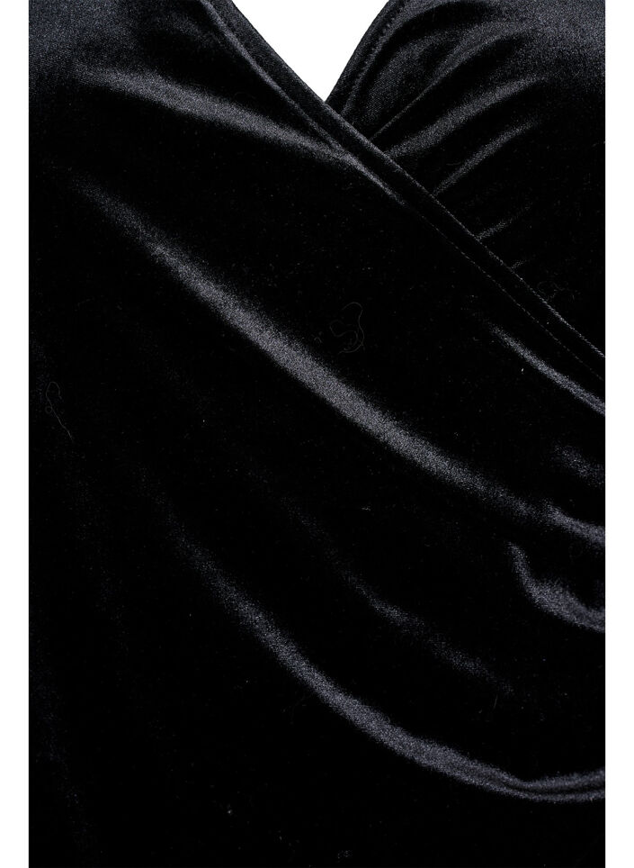 Robe courte en velours avec effet portefeuille, Noir, Packshot