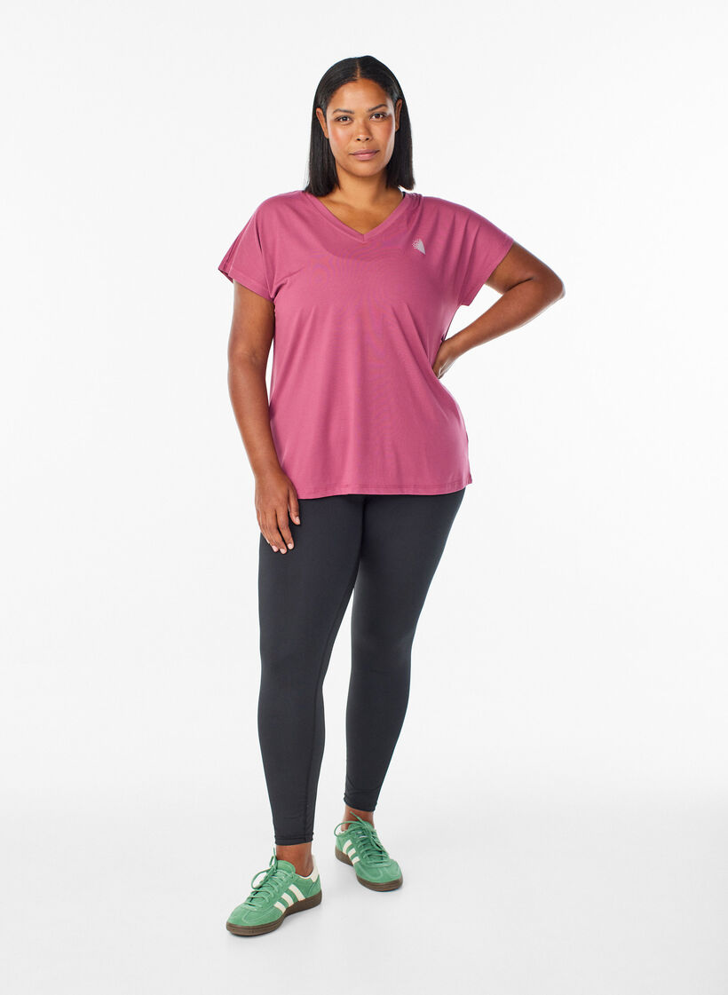 T-shirt de sport ample avec col en v, Bordeaux, Model image number 1