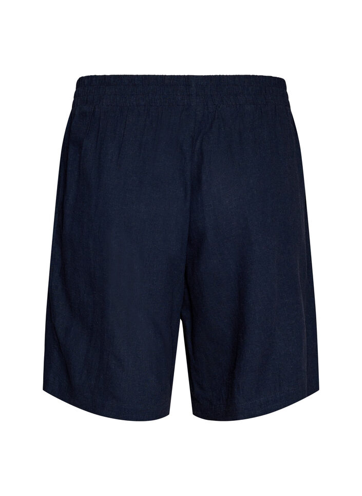 Shorts met hoge taille in linnen en viscose, Blauw, Packshot image number 1