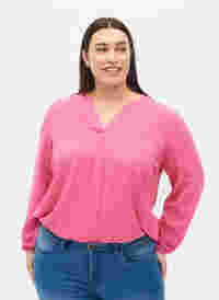 Effen blouse met v-hals, Shocking Pink, Model