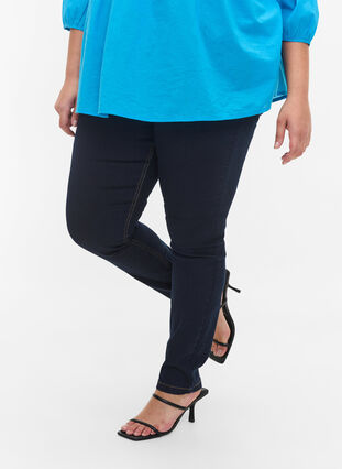 Extra slim fit Amy jeans met hoge taille, Blue denim, Model image number 3