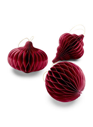 Lot de 3 décorations de Noël avec fermeture magnétique, Wine Red, Packshot image number 1