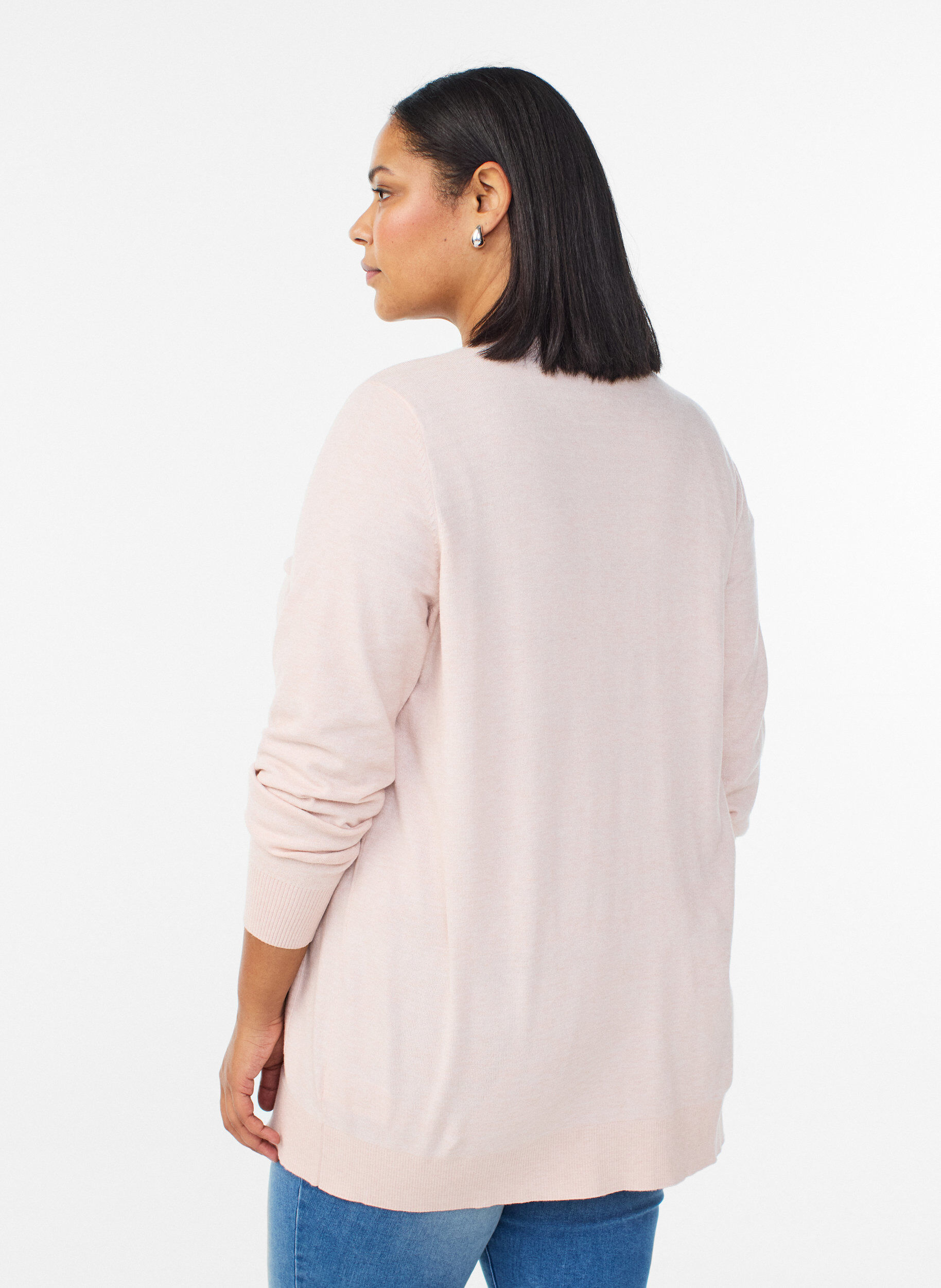 Zizzi Cardigan long en maille ouvert avec poches, Rose, Model image number 2