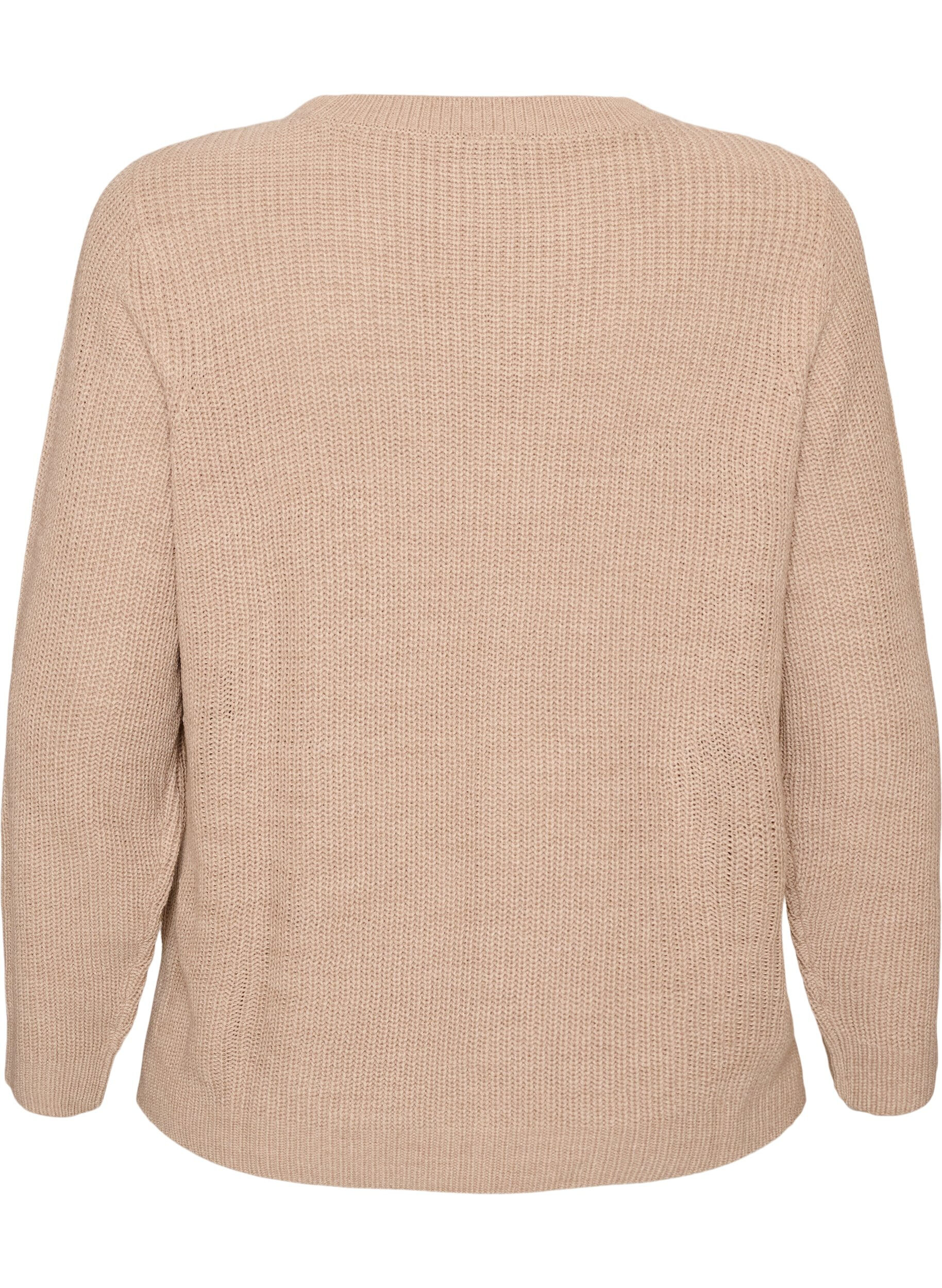 ZizziGebreide blouse met ribstructuur en knoopdetails, Beige, Packshot image number 1