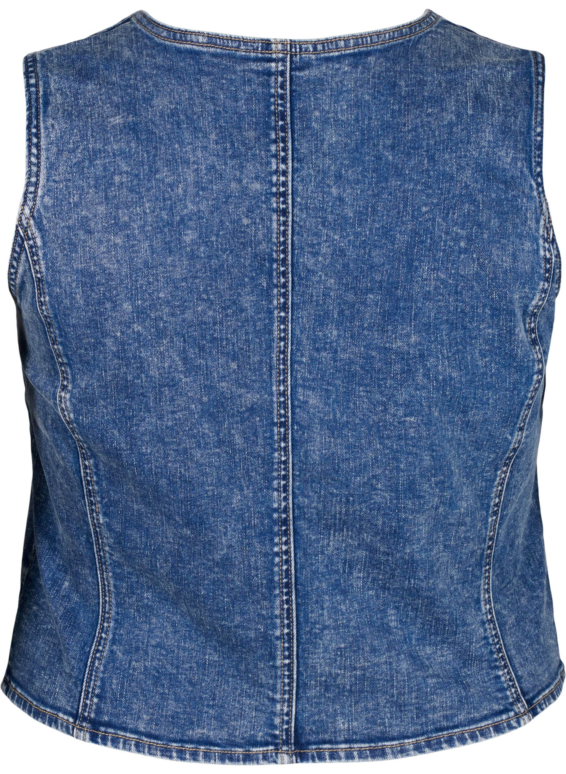 Zizzi Gilet slim fit en jean avec des boutons, Blue Denim, Packshot image number 1