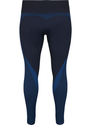 Leggings d'entraînement sans coutures avec rayures, Black w. Blue Depths, Packshot image number 1