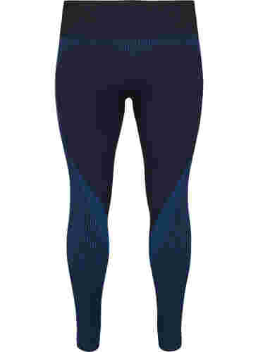 Naadloze sportlegging met strepen, Black w. Blue Depths, Packshot image number 1