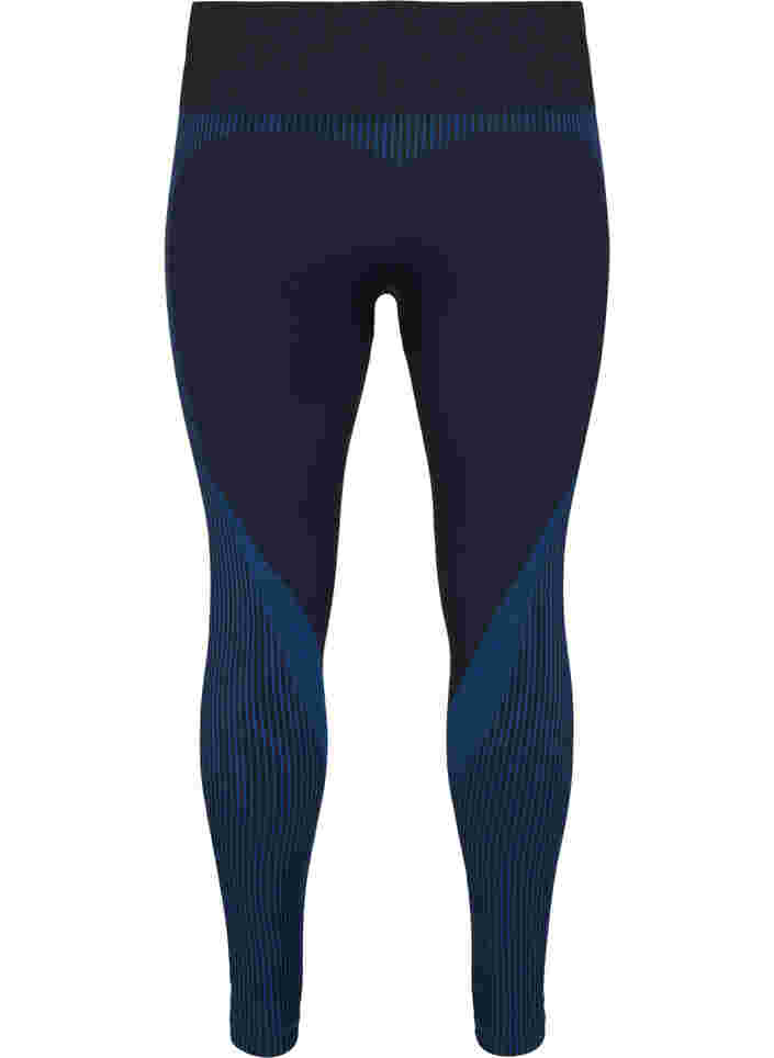 Leggings d'entraînement sans coutures avec rayures, Black w. Blue Depths, Packshot image number 1