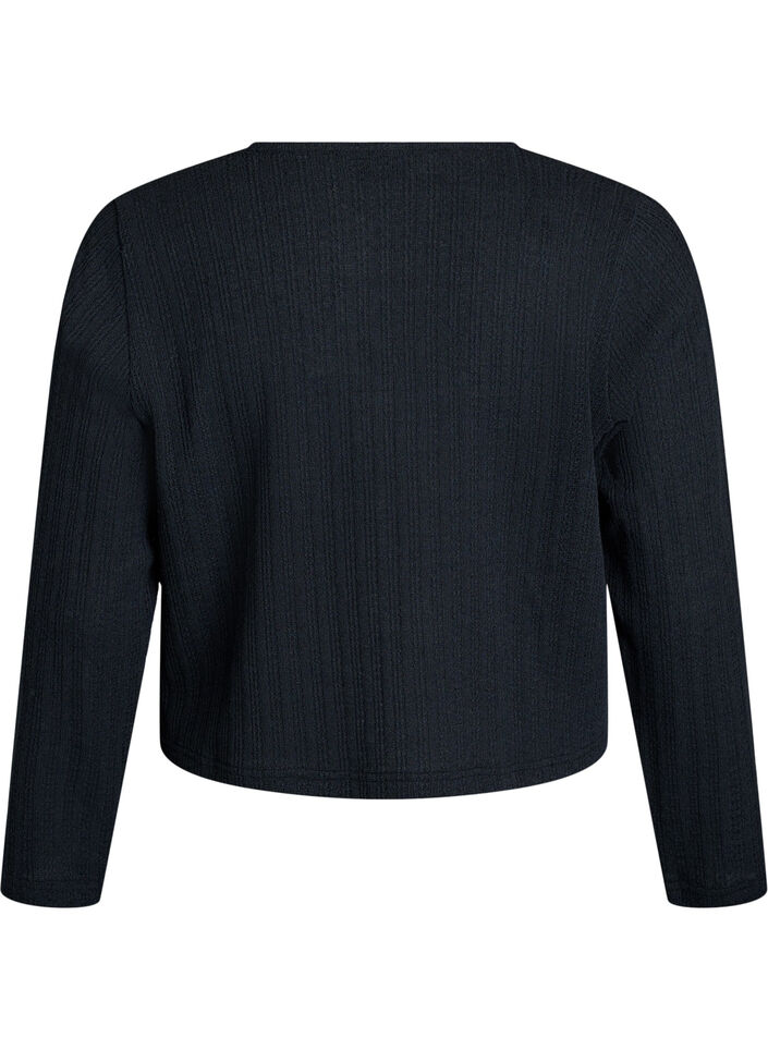 Cardigan met textuur en strik voorkant, Zwart, Packshot image number 1