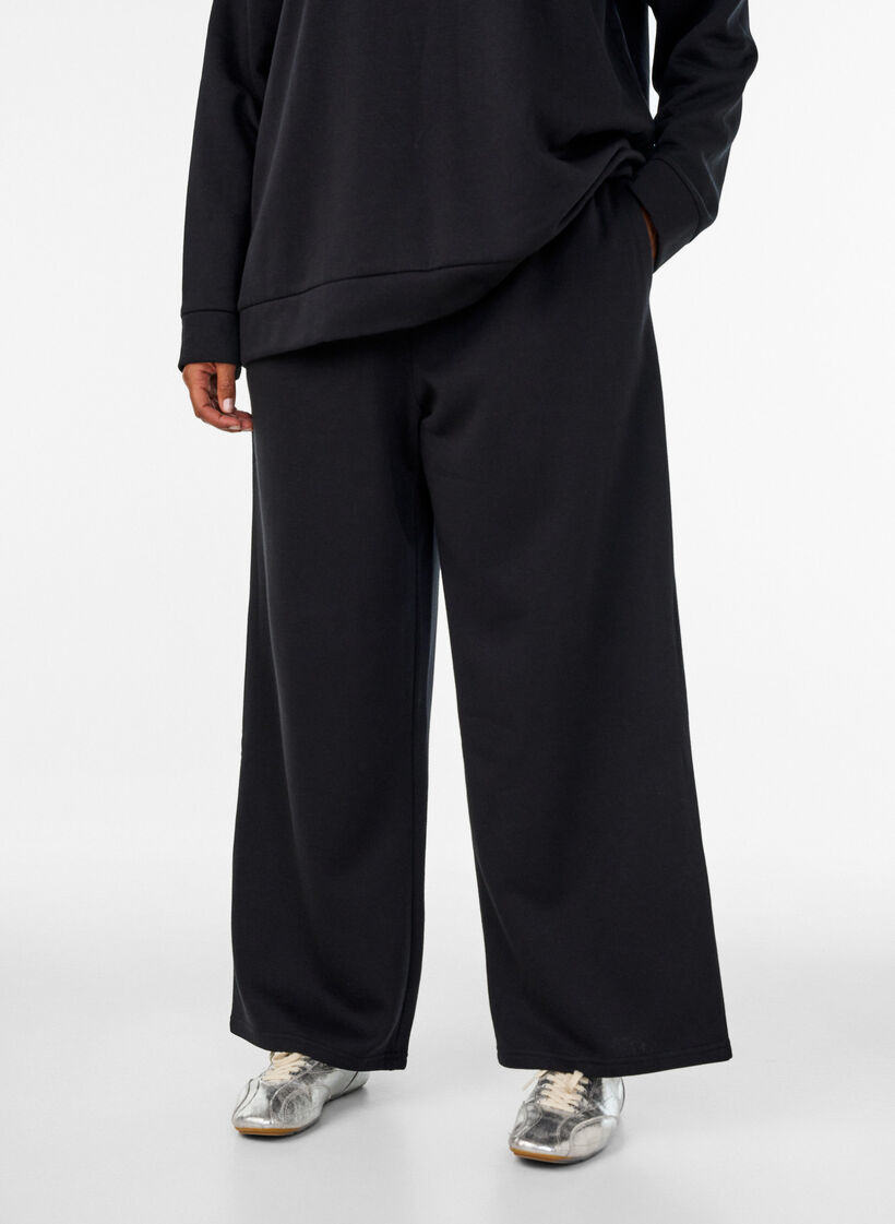 Pantalon de jogging taille haute avec coupe ample, Noir, Model image number 2