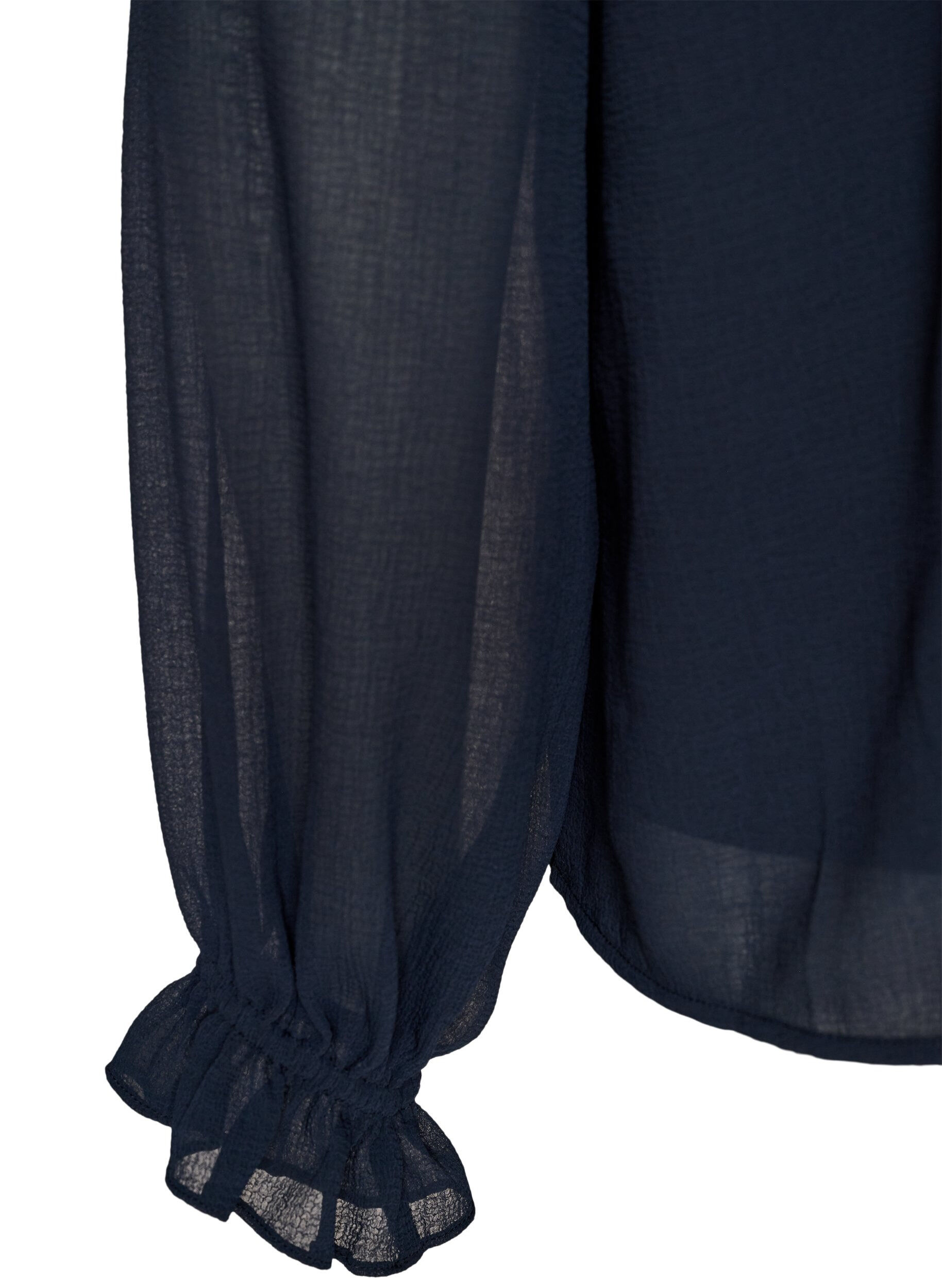ZizziTransparante blouse met ruches en striksluiting, Blauw, Packshot image number 3