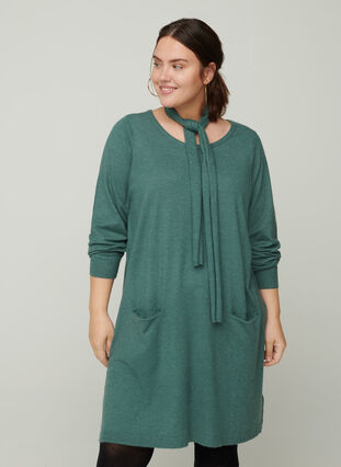 Gebreide jurk met lange mouwen en zakken, Sea Pine Mel, Model image number 0