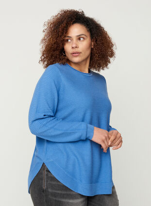 Blouse tricotée à encolure ronde, Ultramarine, Model image number 0