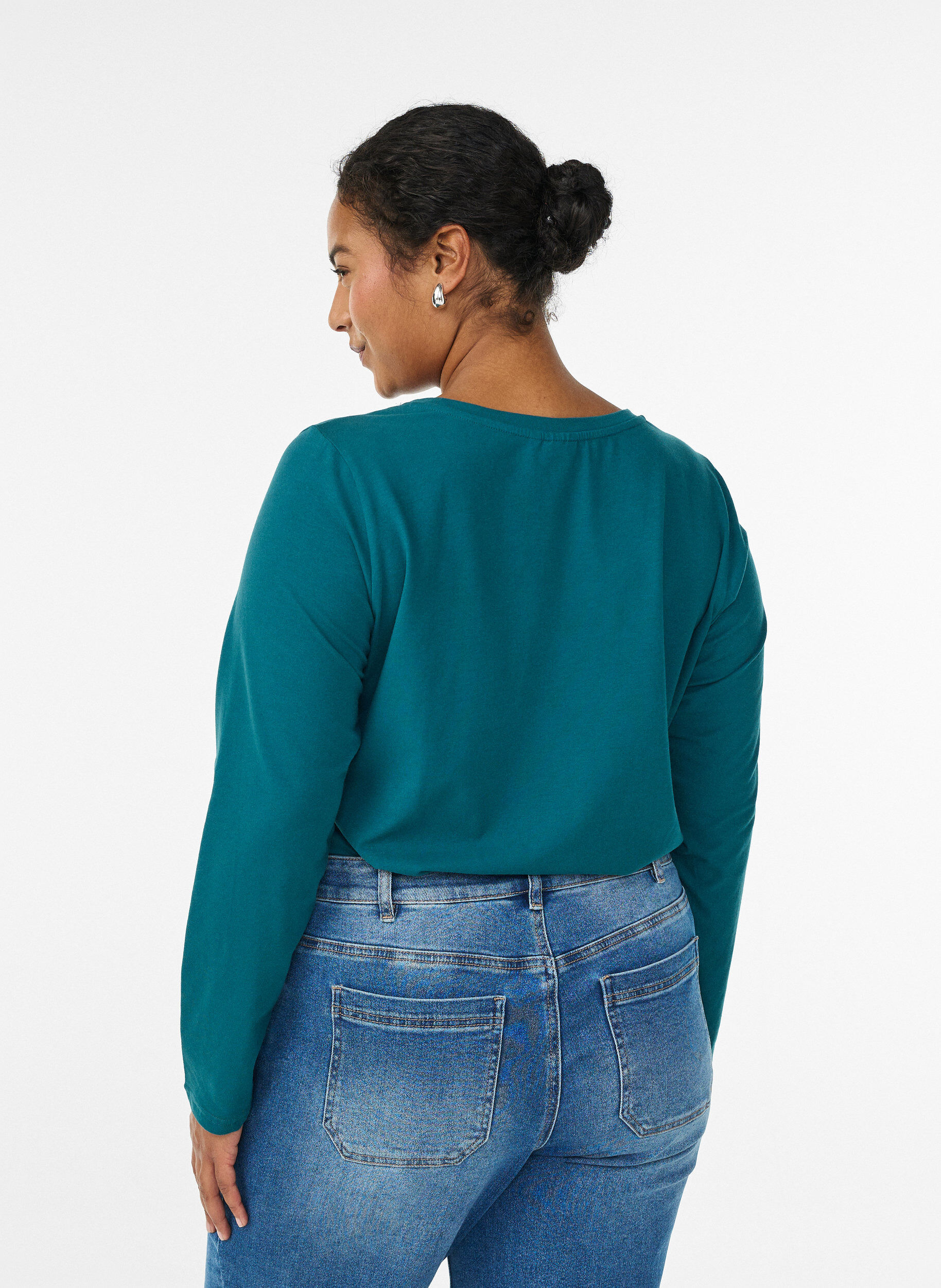 Zizzi Top basic en jersey avec manches longues, Vert fonc&eacute;, Model image number 2