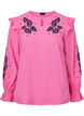 Katoenen blouse met borduursel en ruches, Roze, Packshot image number 0