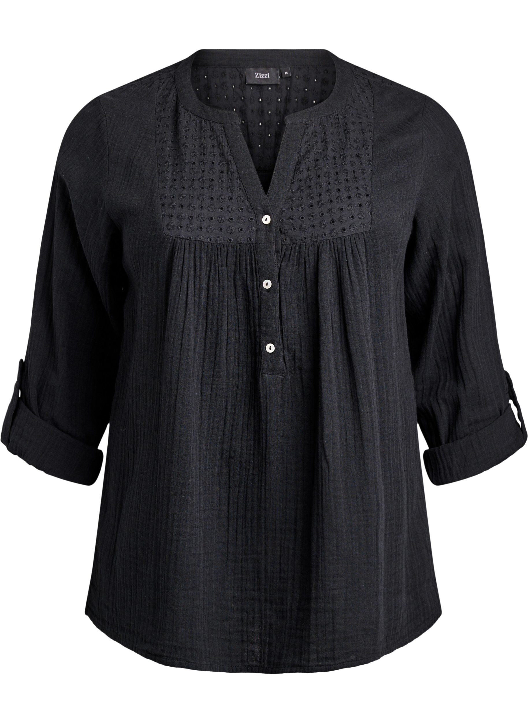 Blouse in katoenen mousseline met broderie anglaise