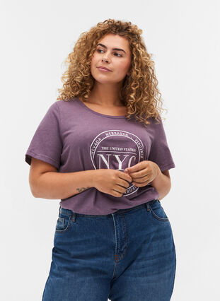 T-shirt chiné avec imprimé et manches courtes, Vintage Violet Mel., Model image number 0