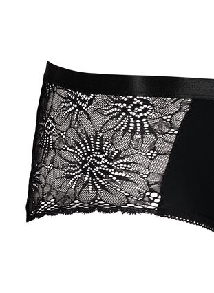 Culottes menstruelles à dentelle de taille normale, Black, Packshot image number 2