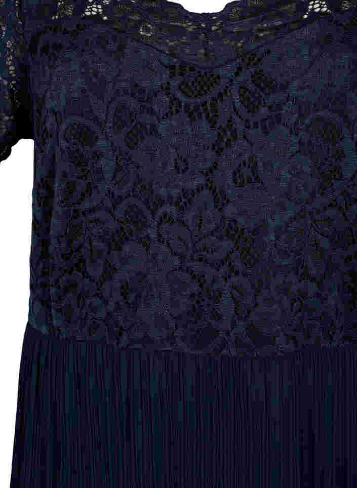 Maxi-jurk met korte mouwen, plissé en kant, Night Sky, Packshot image number 2