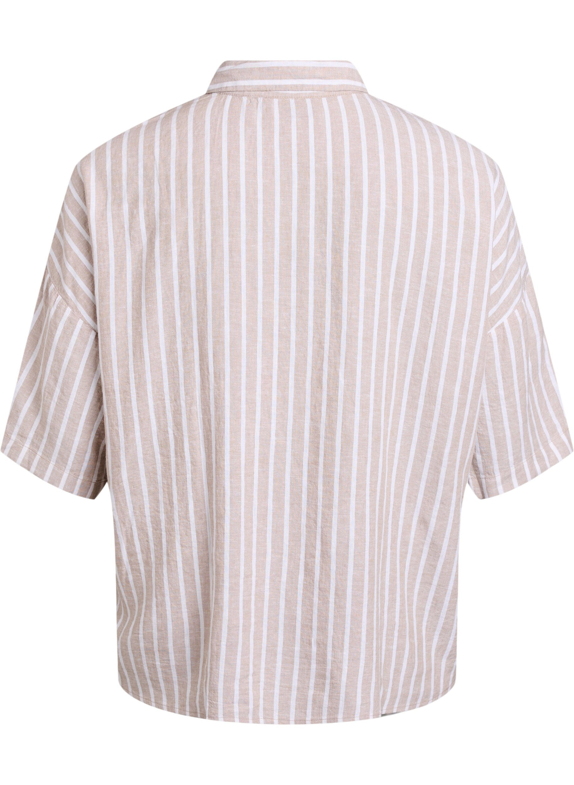 ZizziShirt van linnen en viscose met strepen, Beige, Packshot image number 1