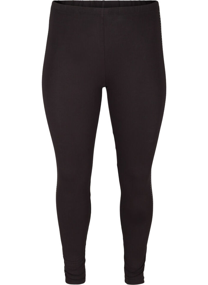 Viscose legging met steentjes in de zijkant, Black, Packshot image number 0