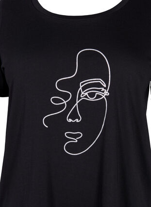 T-shirt en coton avec imprimé scintillant, Black Shimmer Face, Packshot image number 2