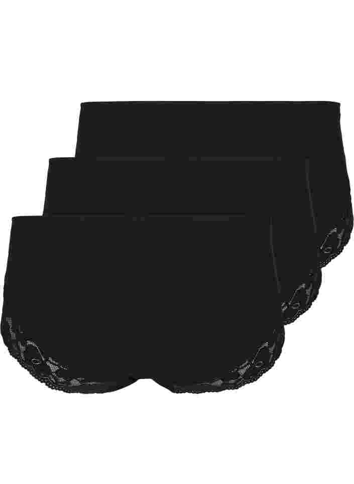 Lot de 3 culottes taille régulière avec bordure en dentelle, Black, Packshot image number 1