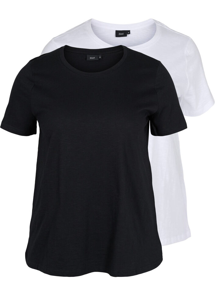 Set van 2 basic t-shirts in katoen, Black/B White, Packshot image number 0