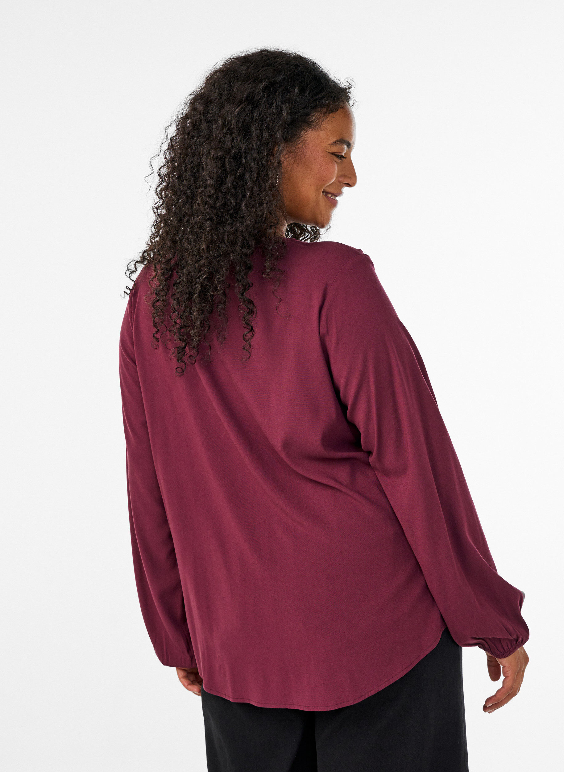 ZizziViscose blouse met V-hals en afgeronde zoom, Rood, Model image number 2